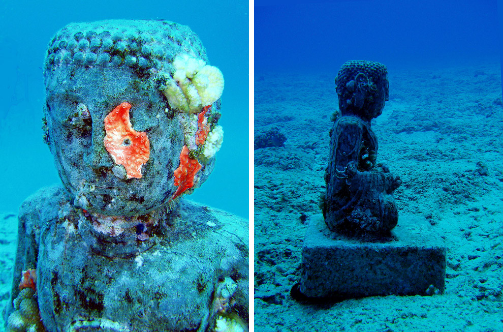 Подводная статуя буддийского монаха на Гавайях