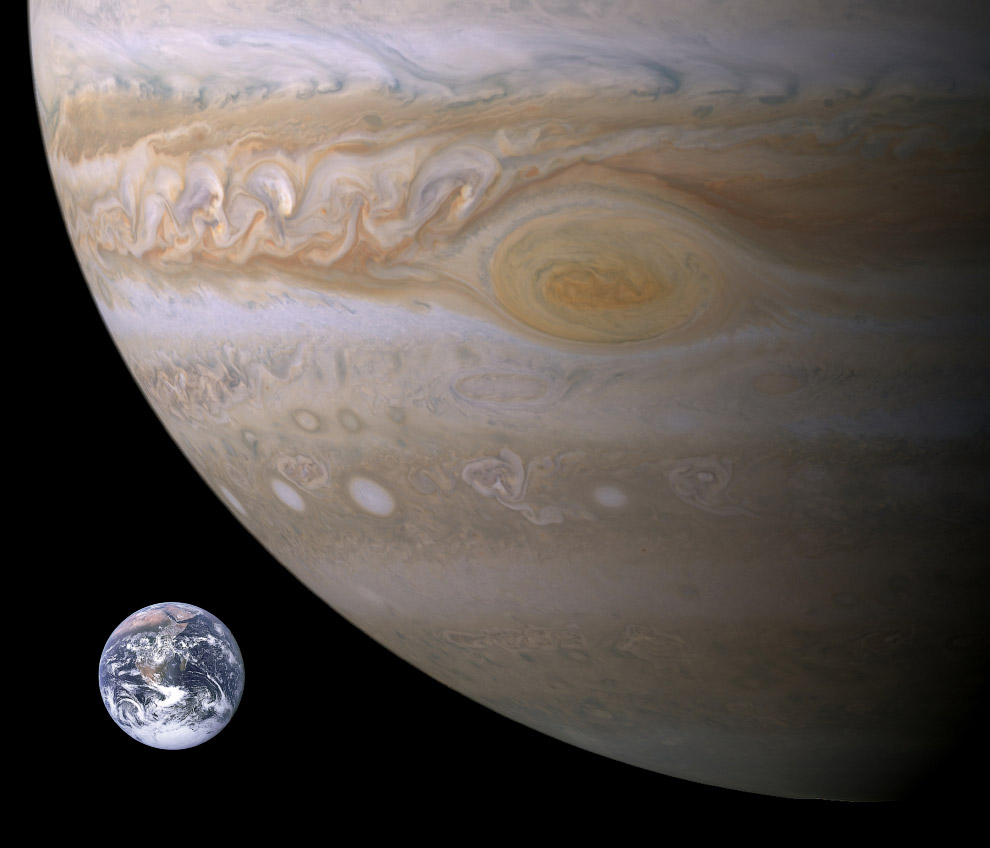 Земля и Юпитер могли бы выглядеть примерно так вместе