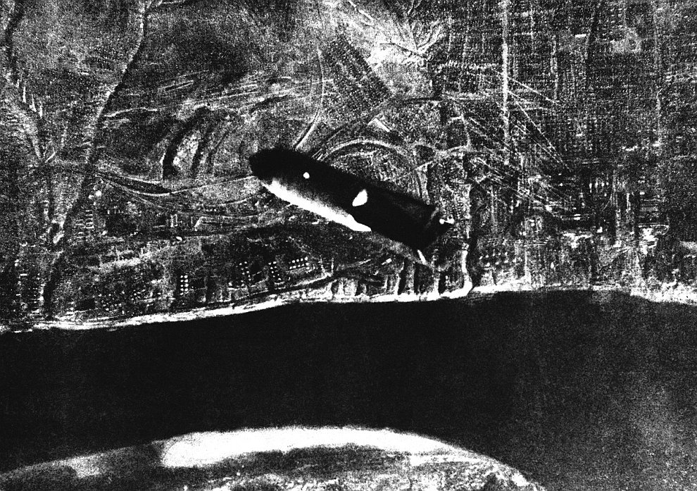 Бомба из немецкого самолета, летящая на Сталинград