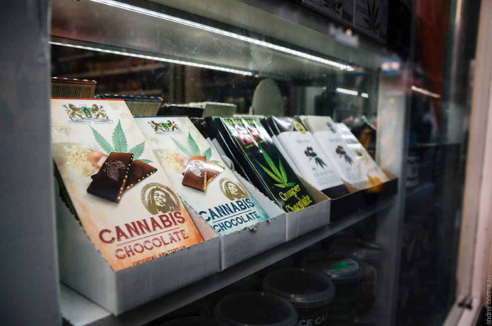 Chocolate bars with marijuana sell in a Smart Shop in Amsterdam city center.