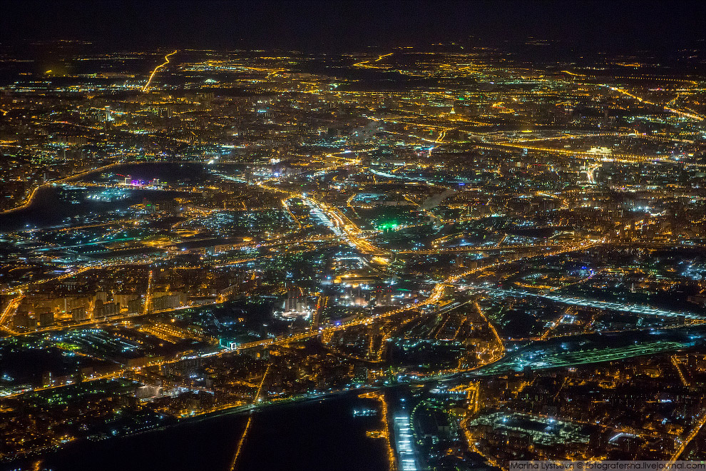 Москва вид с самолета ночью фото