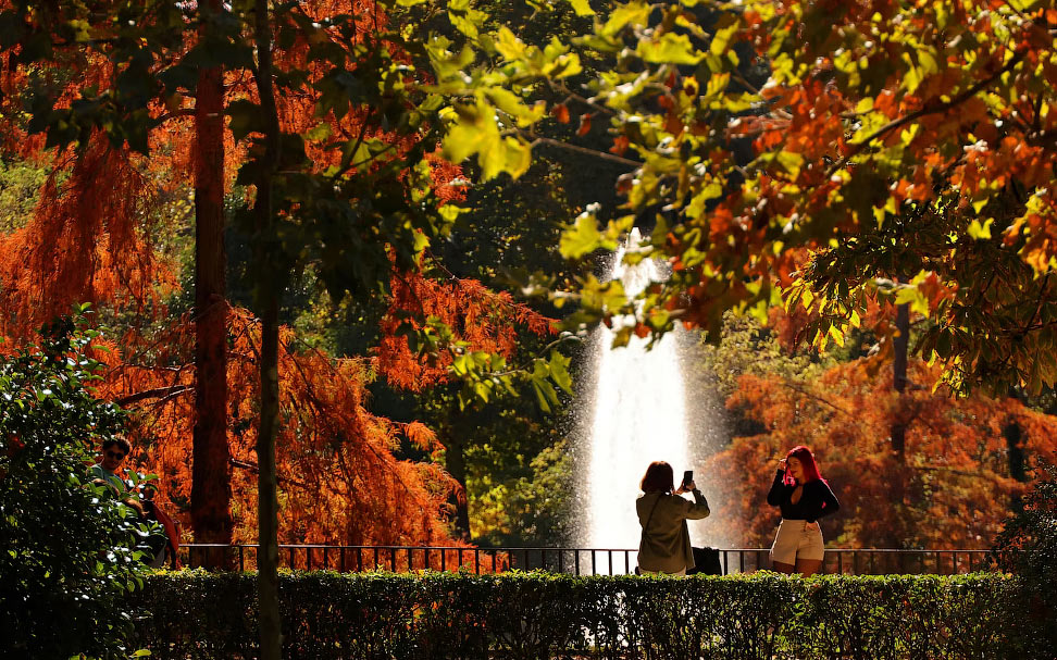 Осенние краски в парке Эль-Ретиро в Мадриде, Испания